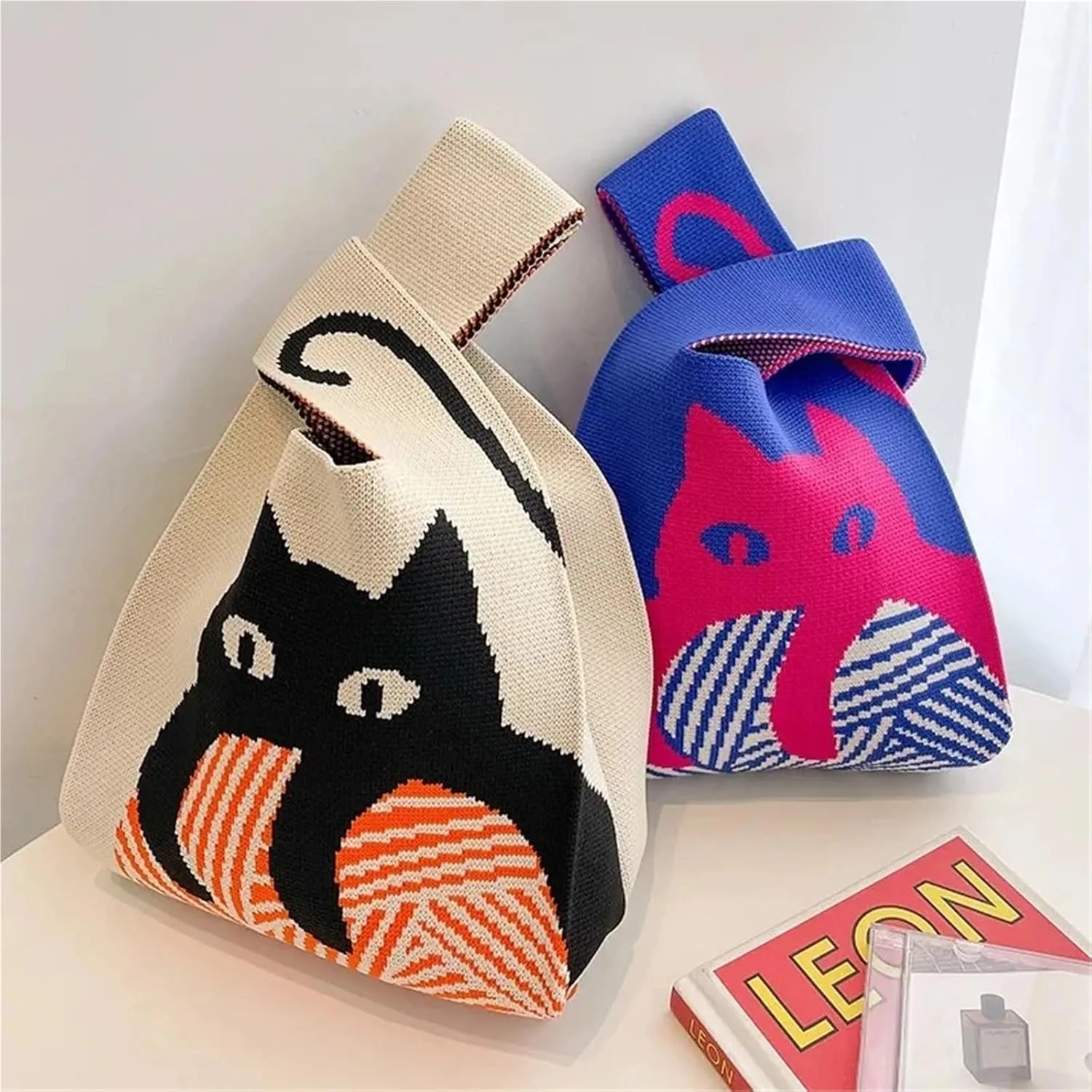 Knot Wrist Bag Fashion Handmade Knit Handbags Women Mini Knot Wrist Bag Casual Tote Bag Reusable Shopping Bags