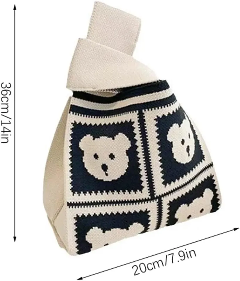 Knot Wrist Bag Fashion Handmade Knit Handbags Women Mini Knot Wrist Bag Casual Tote Bag Reusable Shopping Bags