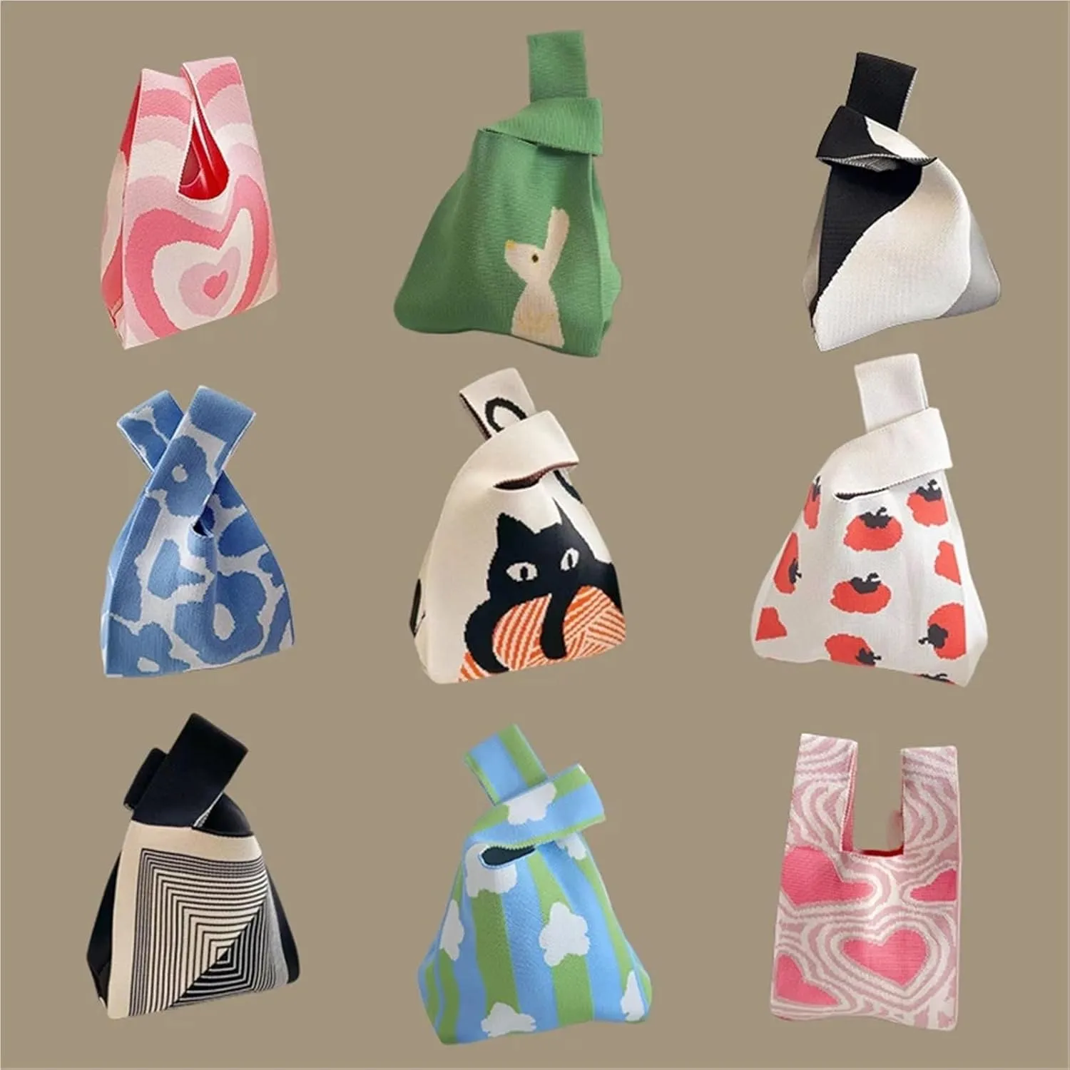 Knot Wrist Bag Fashion Handmade Knit Handbags Women Mini Knot Wrist Bag Casual Tote Bag Reusable Shopping Bags