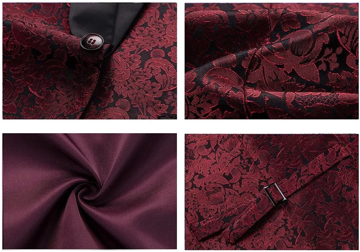 KUDORO Mens Suits Slim Fit 3 Piece Tuxedo Suit Set for Prom Wedding Party Paisley Jacket Vest Pants Homecoming Outfit