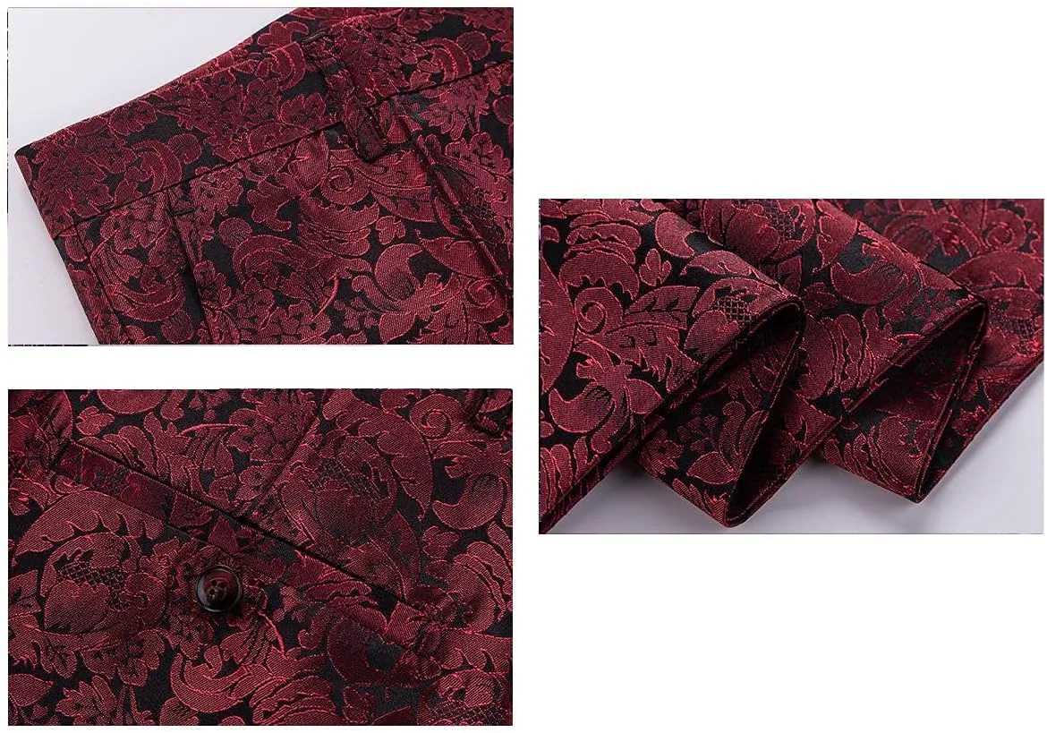KUDORO Mens Suits Slim Fit 3 Piece Tuxedo Suit Set for Prom Wedding Party Paisley Jacket Vest Pants Homecoming Outfit