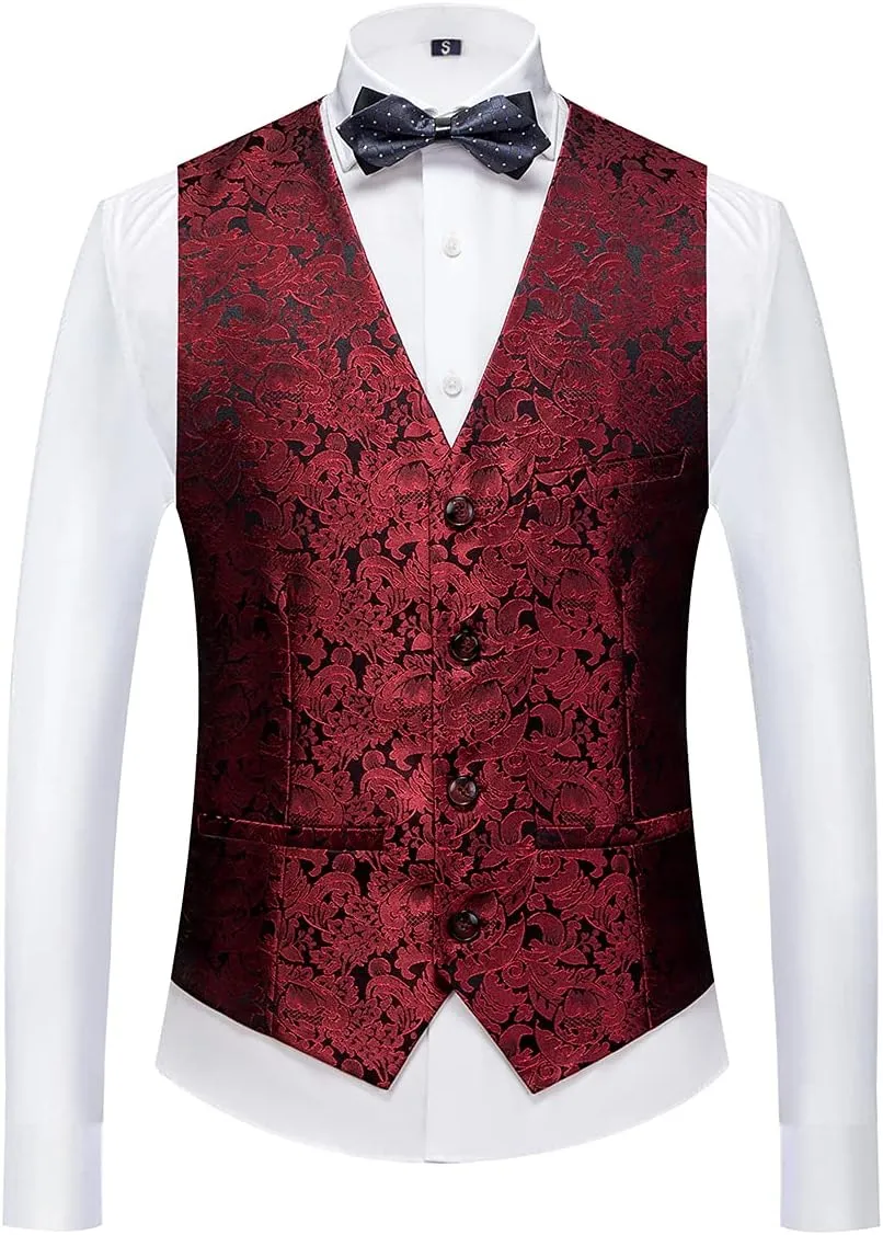 KUDORO Mens Suits Slim Fit 3 Piece Tuxedo Suit Set for Prom Wedding Party Paisley Jacket Vest Pants Homecoming Outfit