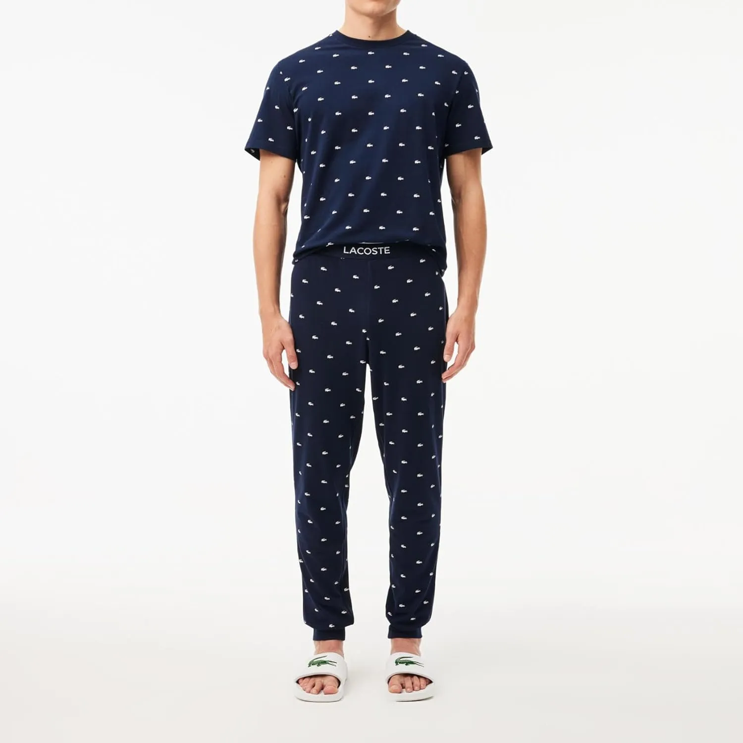 Lacoste Men's Croc Pattern Stretch Cotton Pajama Pants