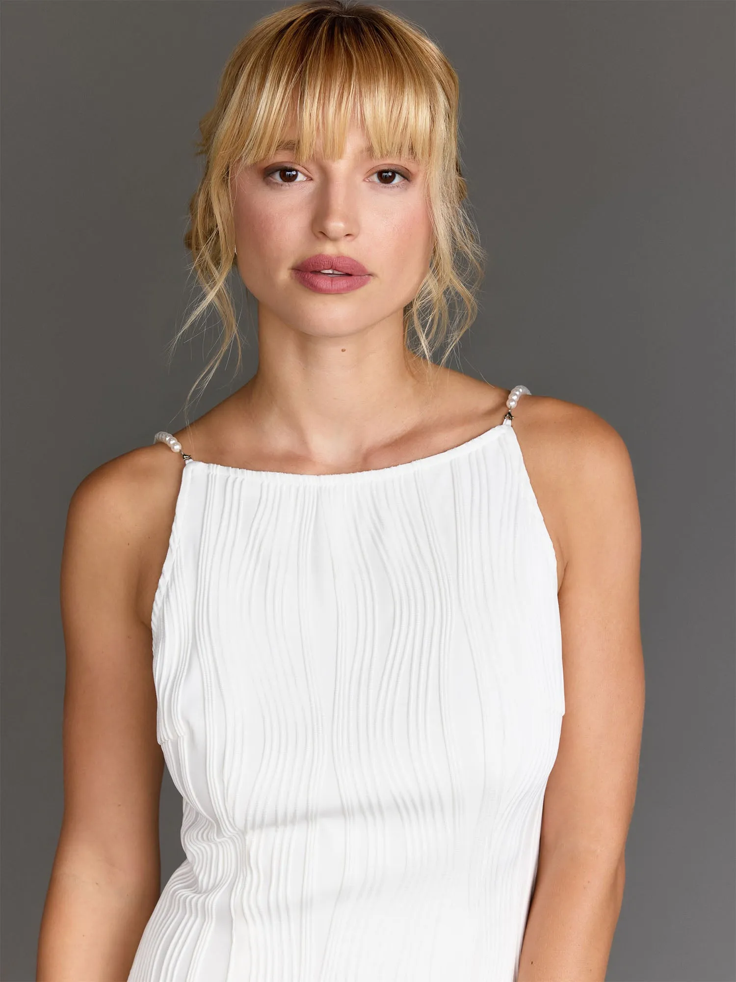 Lena Pearl Strap Ripple Textured Midi Dress - Brands We Love