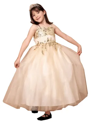 Little Girls Champagne Embroidered Sweetheart Neckline Flower Girl Dress 2-6