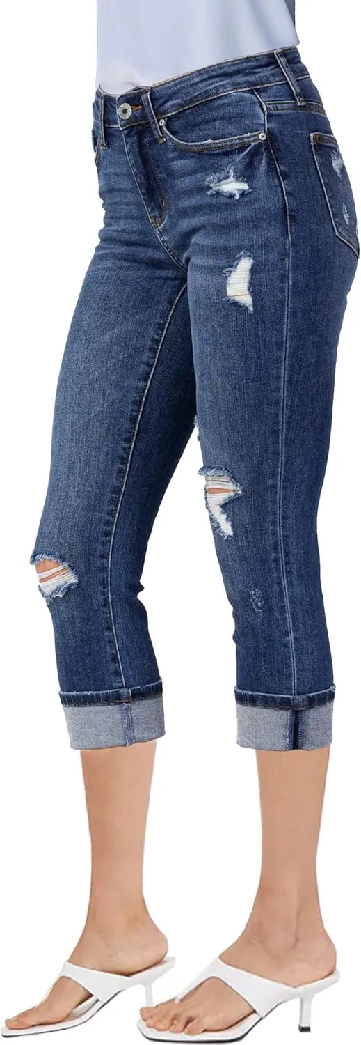 luvamia Capri Jeans for Women Stretch High Waisted Distressed Denim Capris Ripped Skinny Cropped Pants