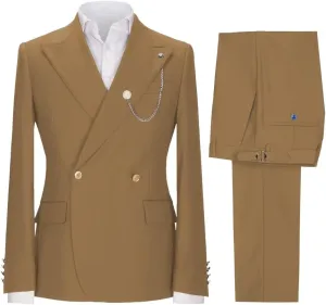 Men's 2 Piece Slim Fit Suit Double Breasted Solid Blazer Formal Jacket and Pants Set for Wedding Prom