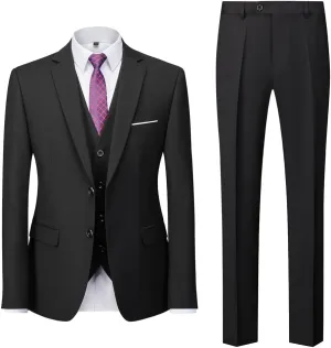 Men's Casual Business Suit 3-Piece Men's Two-Button Suit Pants Pants Undershirt Undershirt(D,Asian L is EUR S)