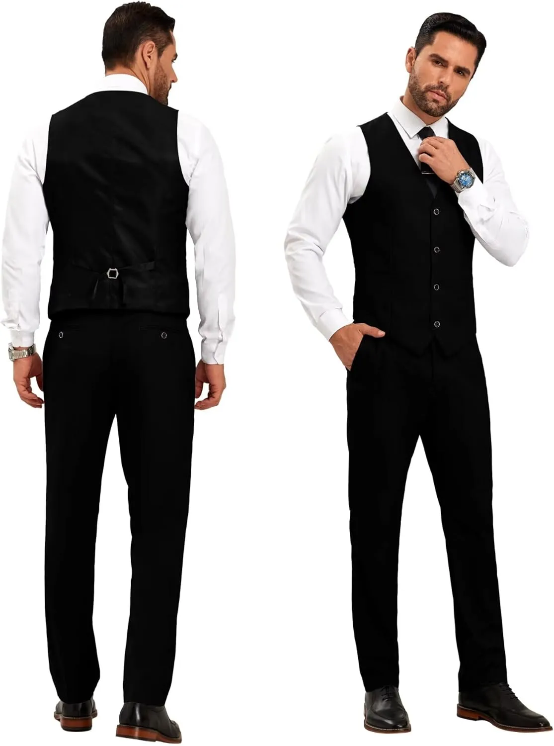 Mens Suit Slim Fit 3 Pieces Suit 1 Button Shawl Lapel Men Suit Blazer Jacket Vest Pants Bow Tie Pocket Square Brooch