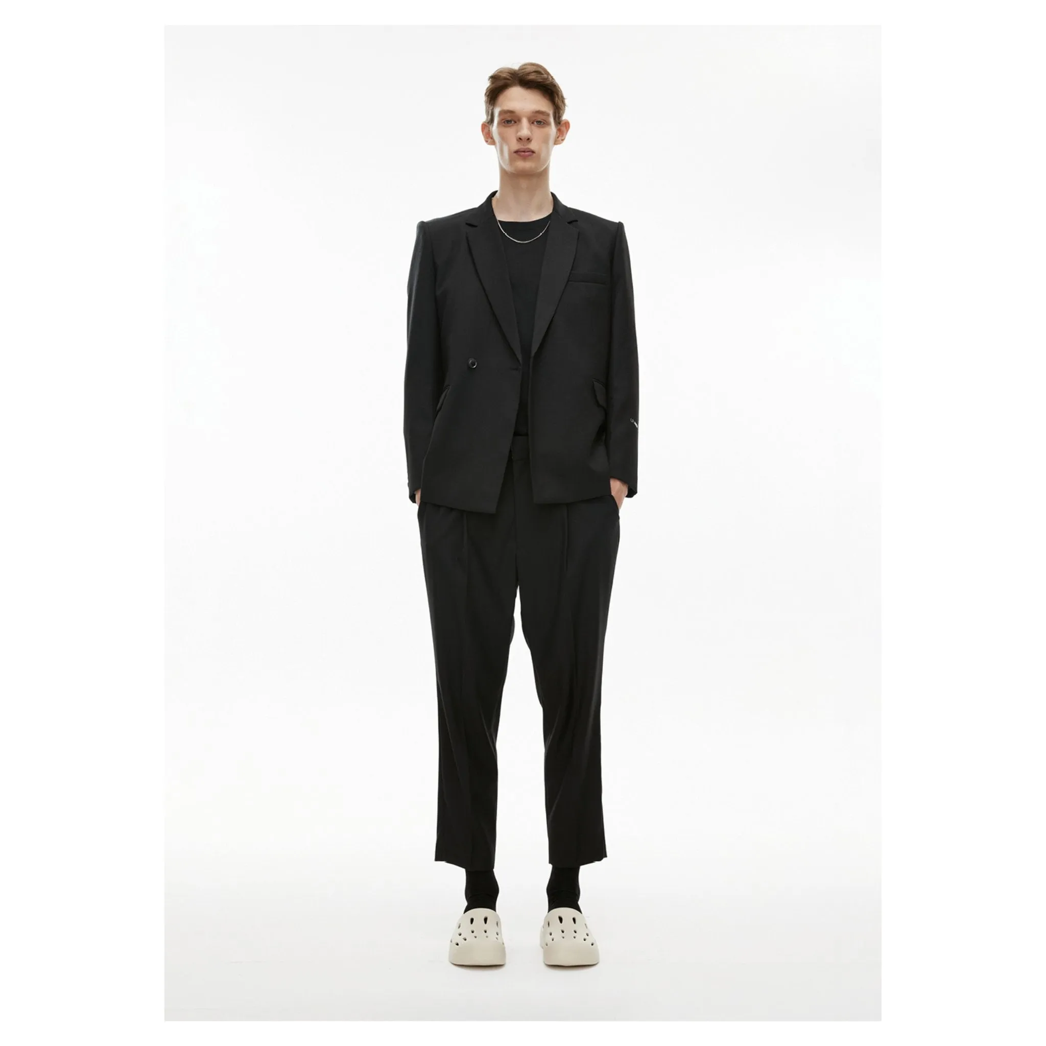 Metal Chain Classic Double Breasted Suit Black