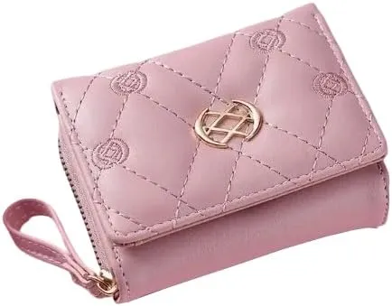 Mothers Day Gifts,Wallet Women,Women'S Embroidered Quilted Trifold Wallet, Neutral Style, Faux Leather, with Snap Closure, Zip Pocket, Faux Leather Lining, and Wristlet Accessory (Pink)