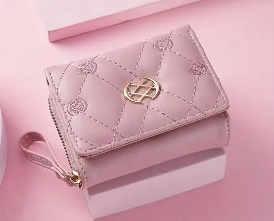 Mothers Day Gifts,Wallet Women,Women'S Embroidered Quilted Trifold Wallet, Neutral Style, Faux Leather, with Snap Closure, Zip Pocket, Faux Leather Lining, and Wristlet Accessory (Pink)