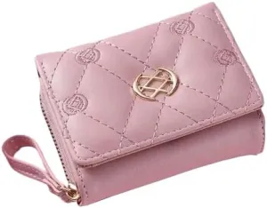 Mothers Day Gifts,Wallet Women,Women'S Embroidered Quilted Trifold Wallet, Neutral Style, Faux Leather, with Snap Closure, Zip Pocket, Faux Leather Lining, and Wristlet Accessory (Pink)