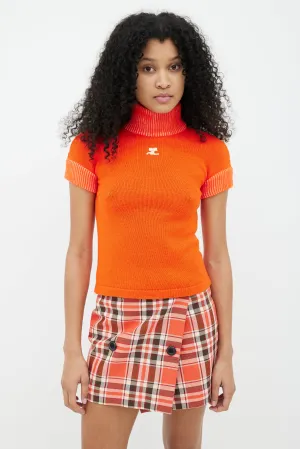 Orange Knit Turtleneck Short Sleeve Sweater