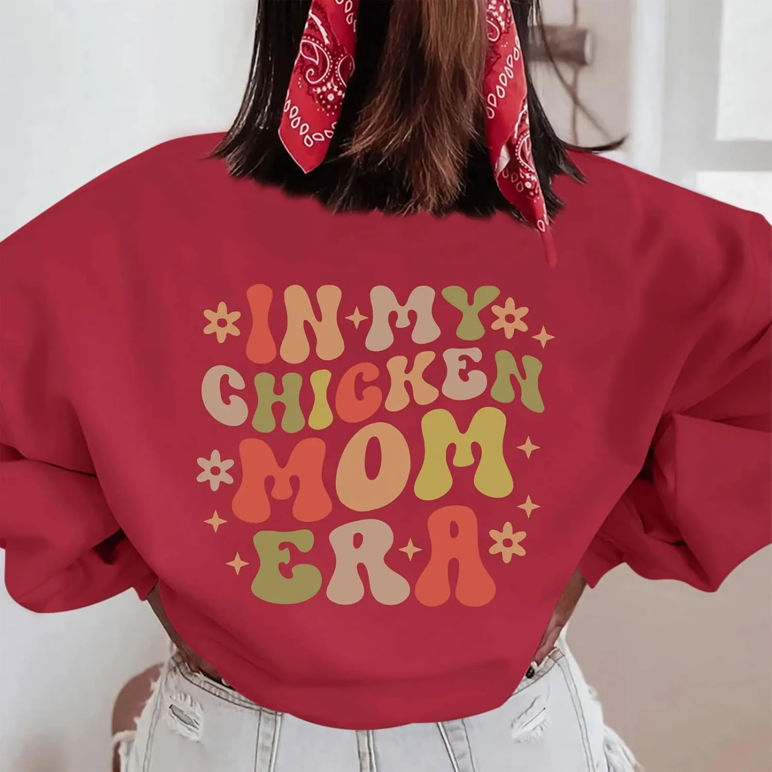 Oversized Chicken Sweatshirts for Women In My Chicken Mom Era Sweatshirt Cute Animal Graphic Mama Farm Country Hoodies