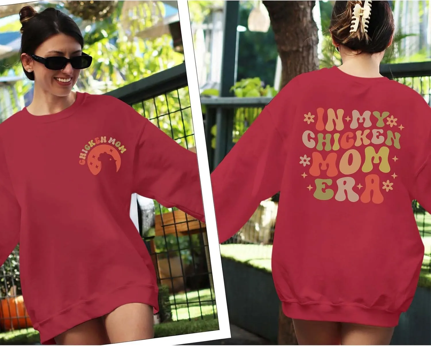 Oversized Chicken Sweatshirts for Women In My Chicken Mom Era Sweatshirt Cute Animal Graphic Mama Farm Country Hoodies