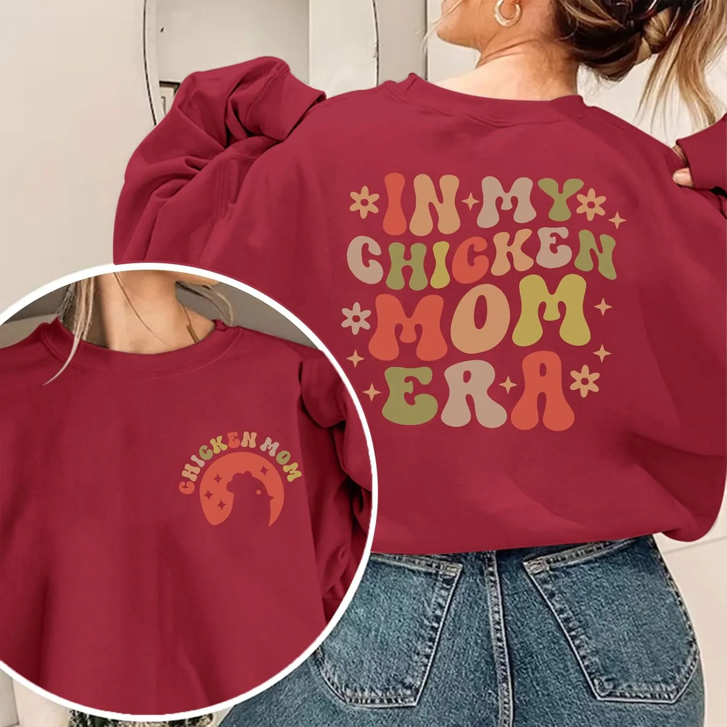 Oversized Chicken Sweatshirts for Women In My Chicken Mom Era Sweatshirt Cute Animal Graphic Mama Farm Country Hoodies
