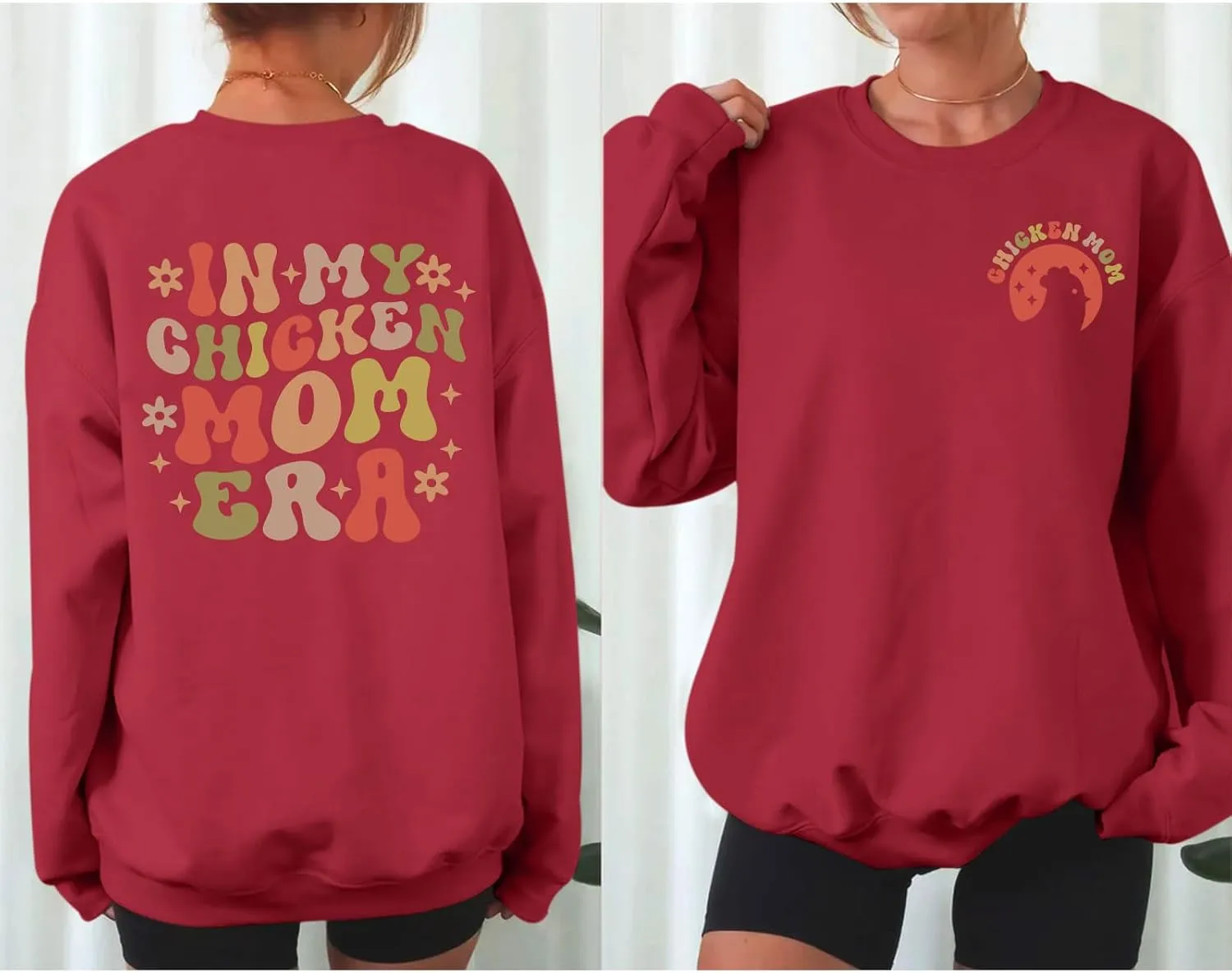 Oversized Chicken Sweatshirts for Women In My Chicken Mom Era Sweatshirt Cute Animal Graphic Mama Farm Country Hoodies