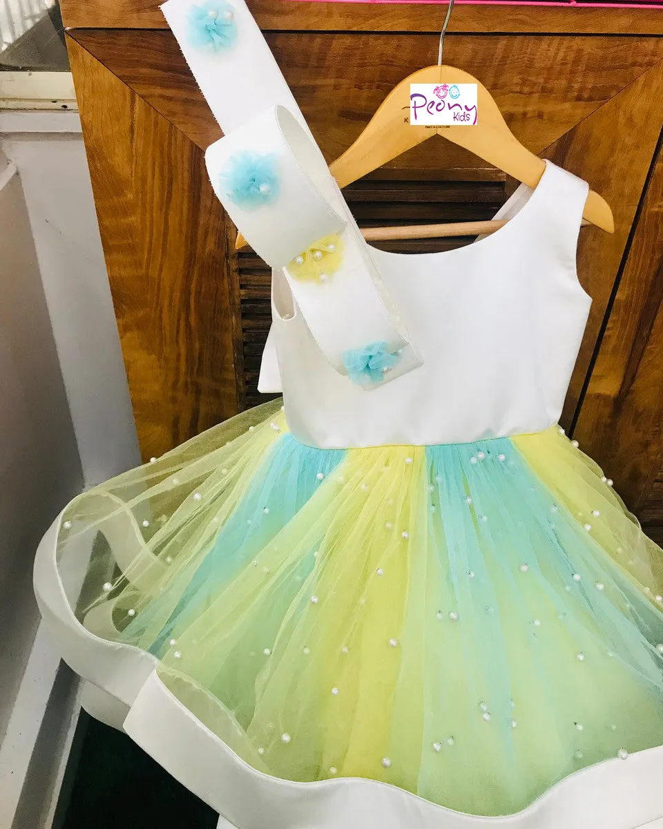 Pre-Order: Big Stylish Bow with pleated embroidered Frock