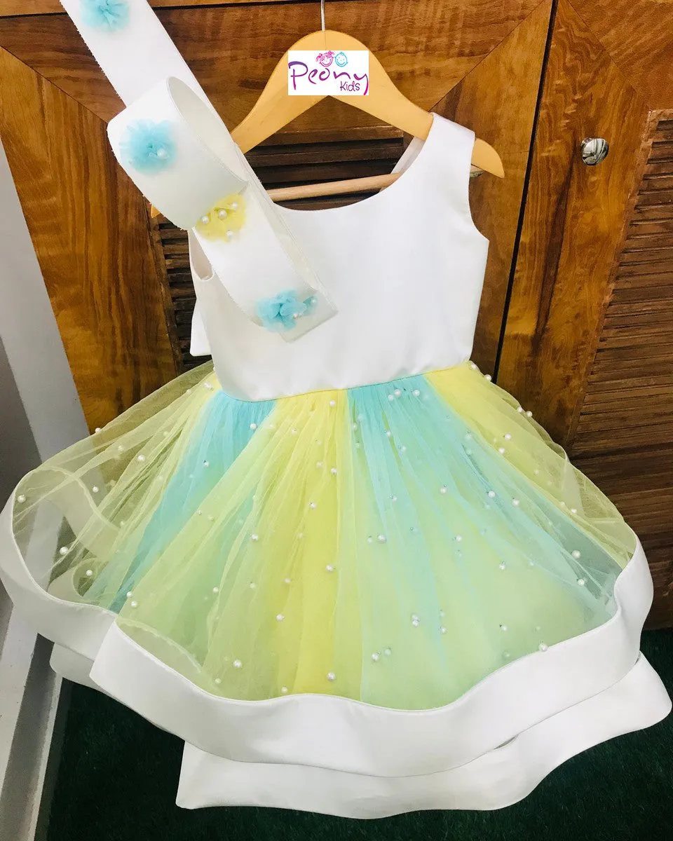 Pre-Order: Big Stylish Bow with pleated embroidered Frock