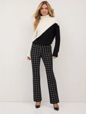 Pull-On Mid-Rise Windowpane-Print Bootcut Ponte Pant - Superflex