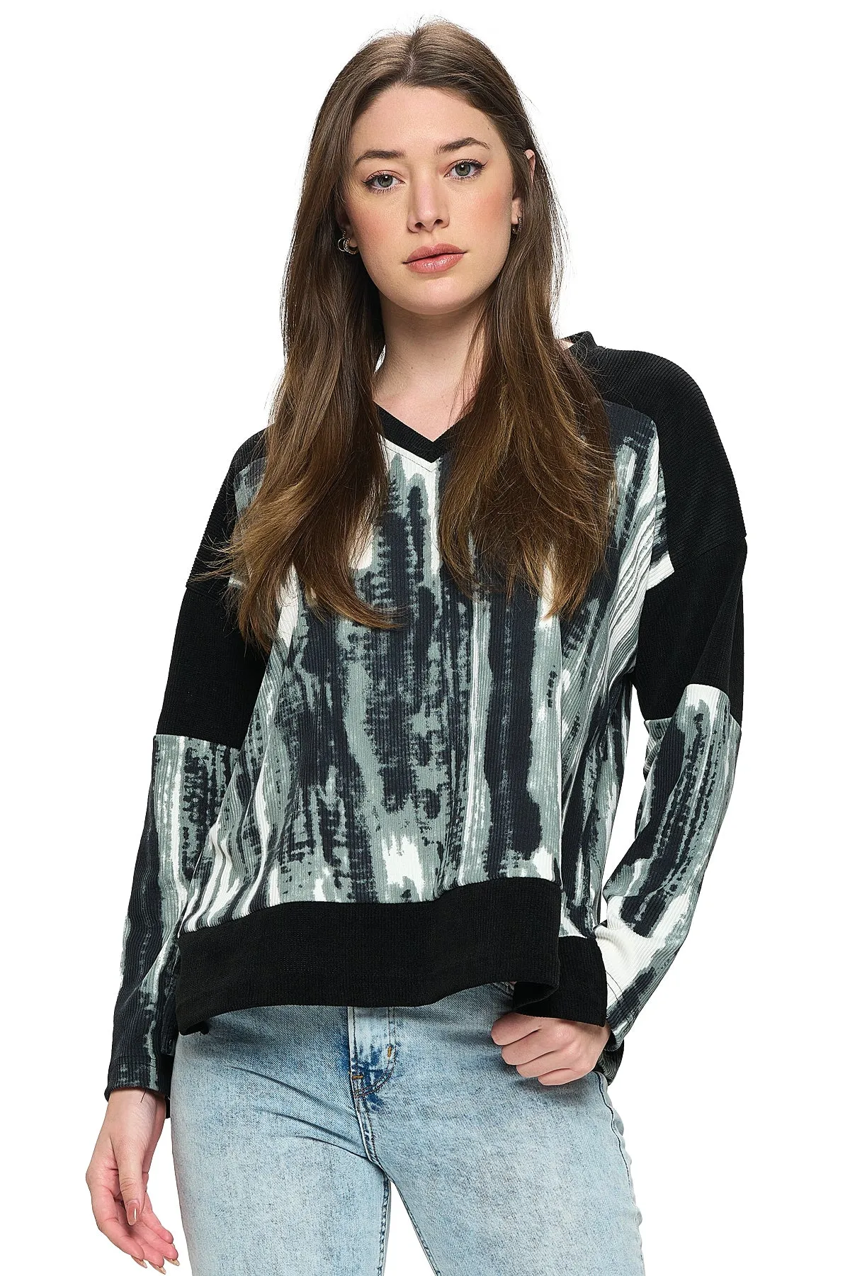 Pullover Colorblock Ribbed Oversized