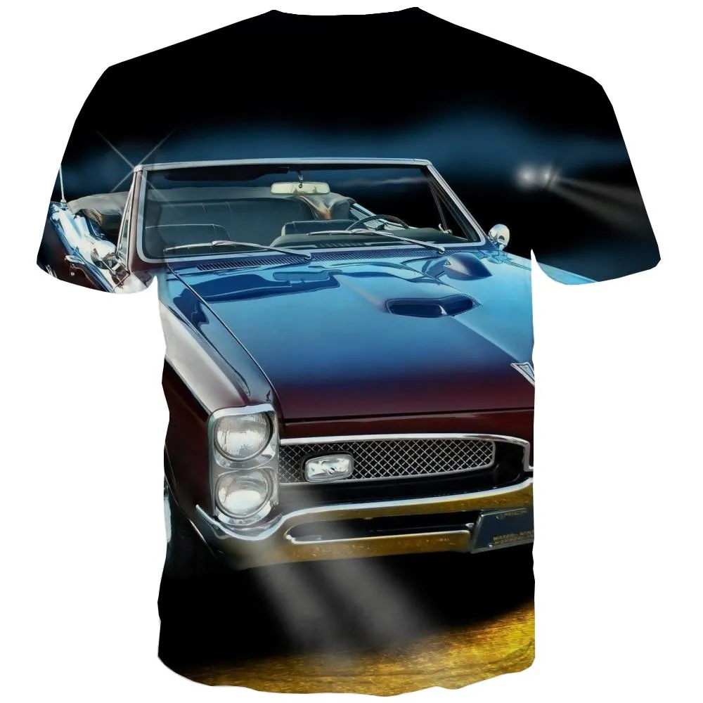 Racing Car T-shirt Men Metal T-shirts 3d City Tshirts Novelty Gray Tshirts Casual Retro Tshirts Cool