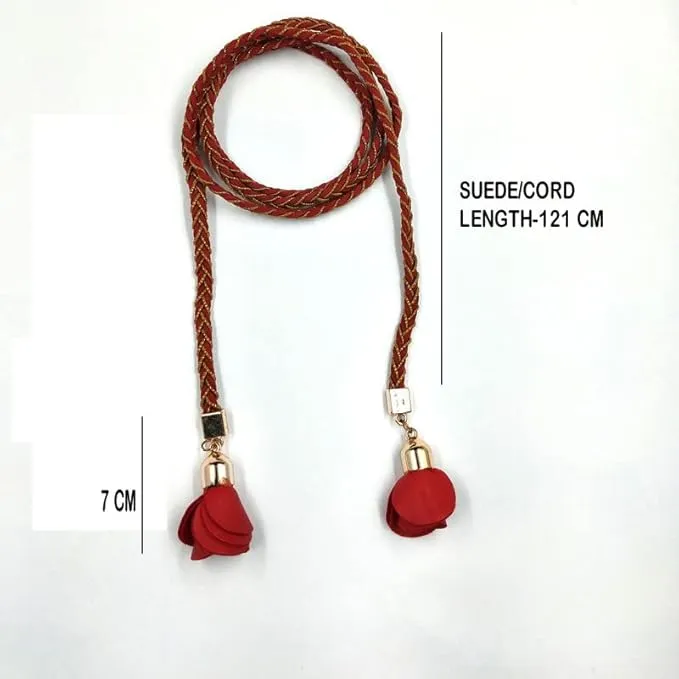 Red Color With Gold-Accentuated Design Braided Belt