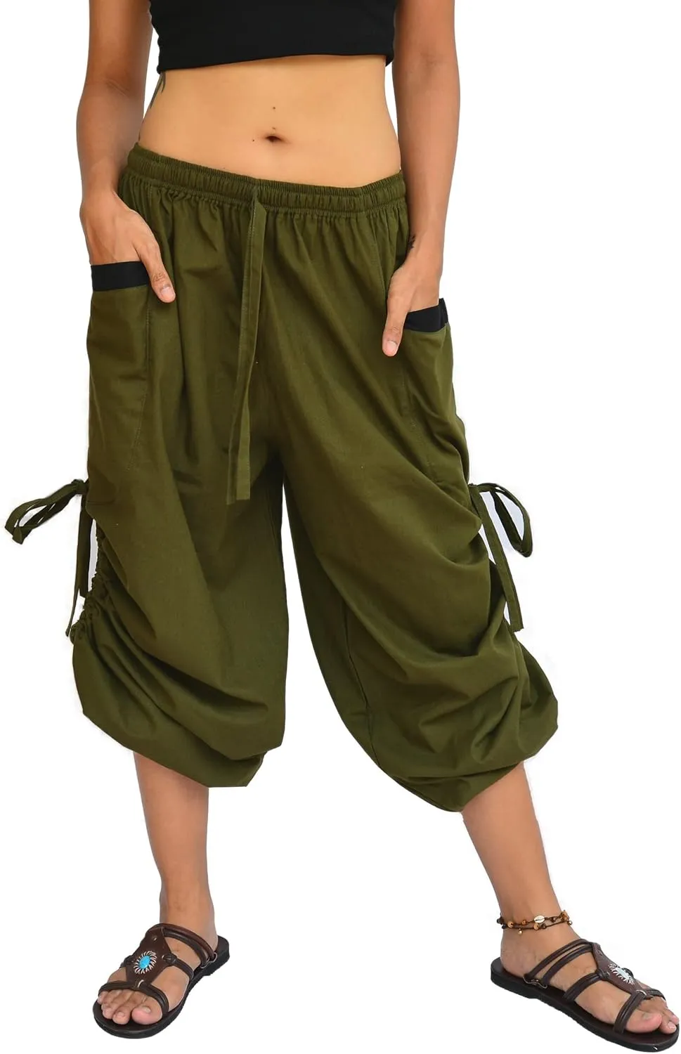 Sakoonee Yoga Lounge Pants Men Women Casual Baggy Trousers Adjustable Length 2 Pockets One Size, Elastic Waist