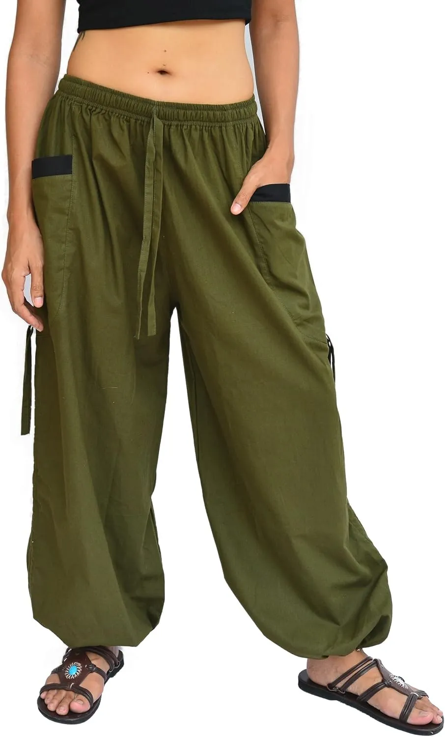 Sakoonee Yoga Lounge Pants Men Women Casual Baggy Trousers Adjustable Length 2 Pockets One Size, Elastic Waist