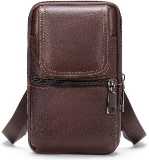 Small Cell Phone Belt Clip Holster Mens, Outdoor Vertical Phone Waist Bag Leather, Unisex Vertical Men Cell Phone Belt Holster Case Belt Waist Bag Travel Messenger Pouch Shoulder Pack Wallet, Black