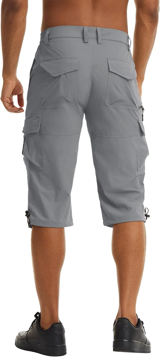 TACVASEN Men's Capri Pants 7 Pockets 3/4 Quick Dry Water Resistant Workout Hiking Summer Long Cargo Shorts Below Knee