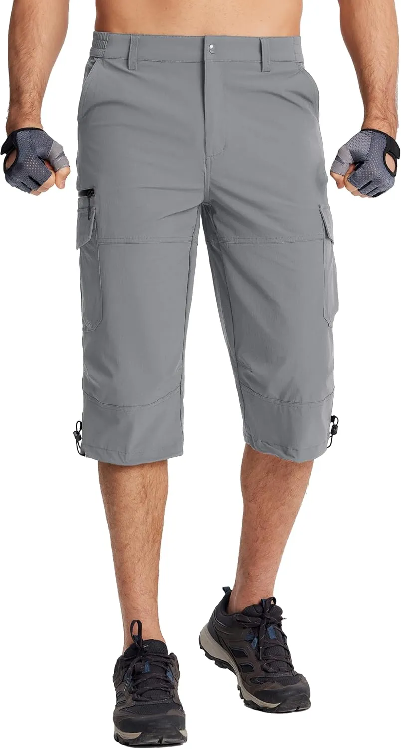 TACVASEN Men's Capri Pants 7 Pockets 3/4 Quick Dry Water Resistant Workout Hiking Summer Long Cargo Shorts Below Knee