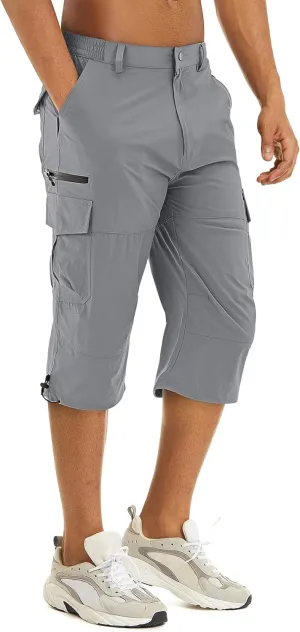 TACVASEN Men's Capri Pants 7 Pockets 3/4 Quick Dry Water Resistant Workout Hiking Summer Long Cargo Shorts Below Knee