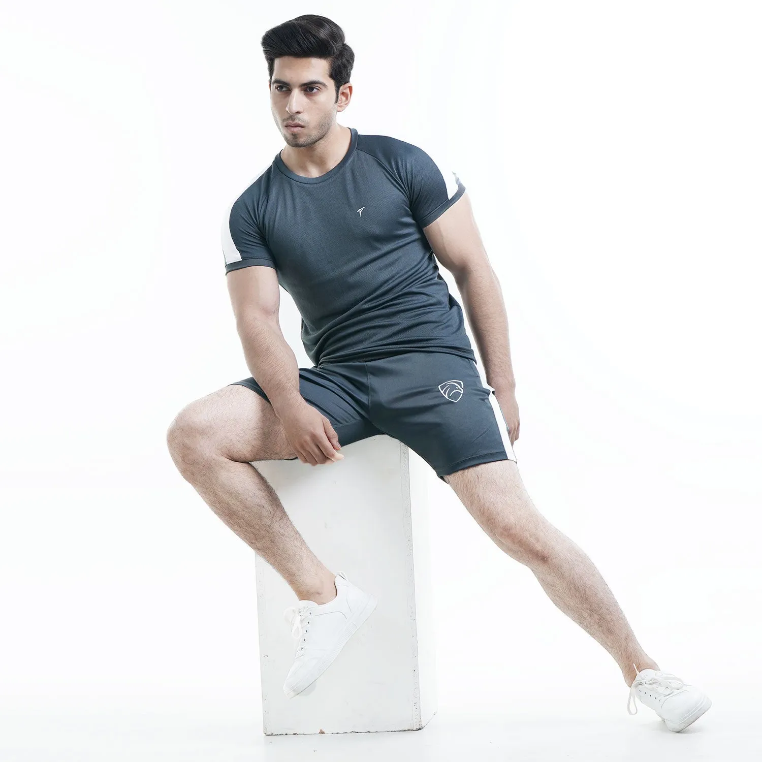 Tf-Charcoal Summer Tracksuit With White Panel and Shorts