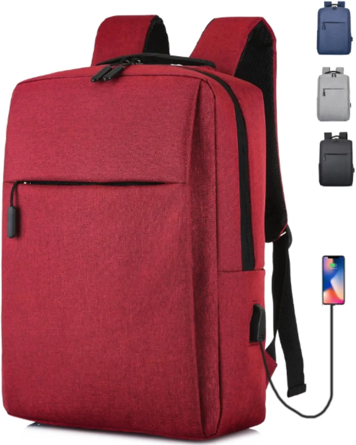 Unisex Premium Travel Laptop Backpack with USB Charging Port, Water-Resistant Carry-On Backpack for Men & Women - Fits 15.6 Laptops, Airplane Approved, Work & College Essentials. (Viking Red)