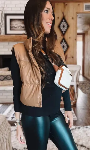 Vegan Leather Puffer Vest