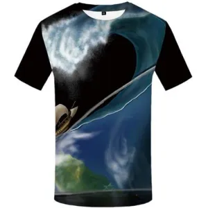 Wave T shirts Men Galaxy Space Tshirt Anime Earth Tshirts Cool Black T-shirts Graphic Gothic Tshirts Casual Short Sleeve