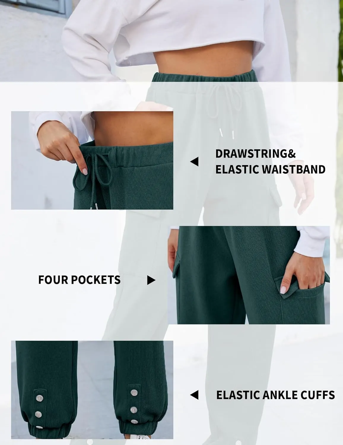 Women Cinch Bottom Cargo Sweatpants Casual Baggy High Waisted Wide Leg Joggers Pants Trousers with Pockets