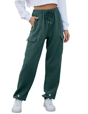 Women Cinch Bottom Cargo Sweatpants Casual Baggy High Waisted Wide Leg Joggers Pants Trousers with Pockets