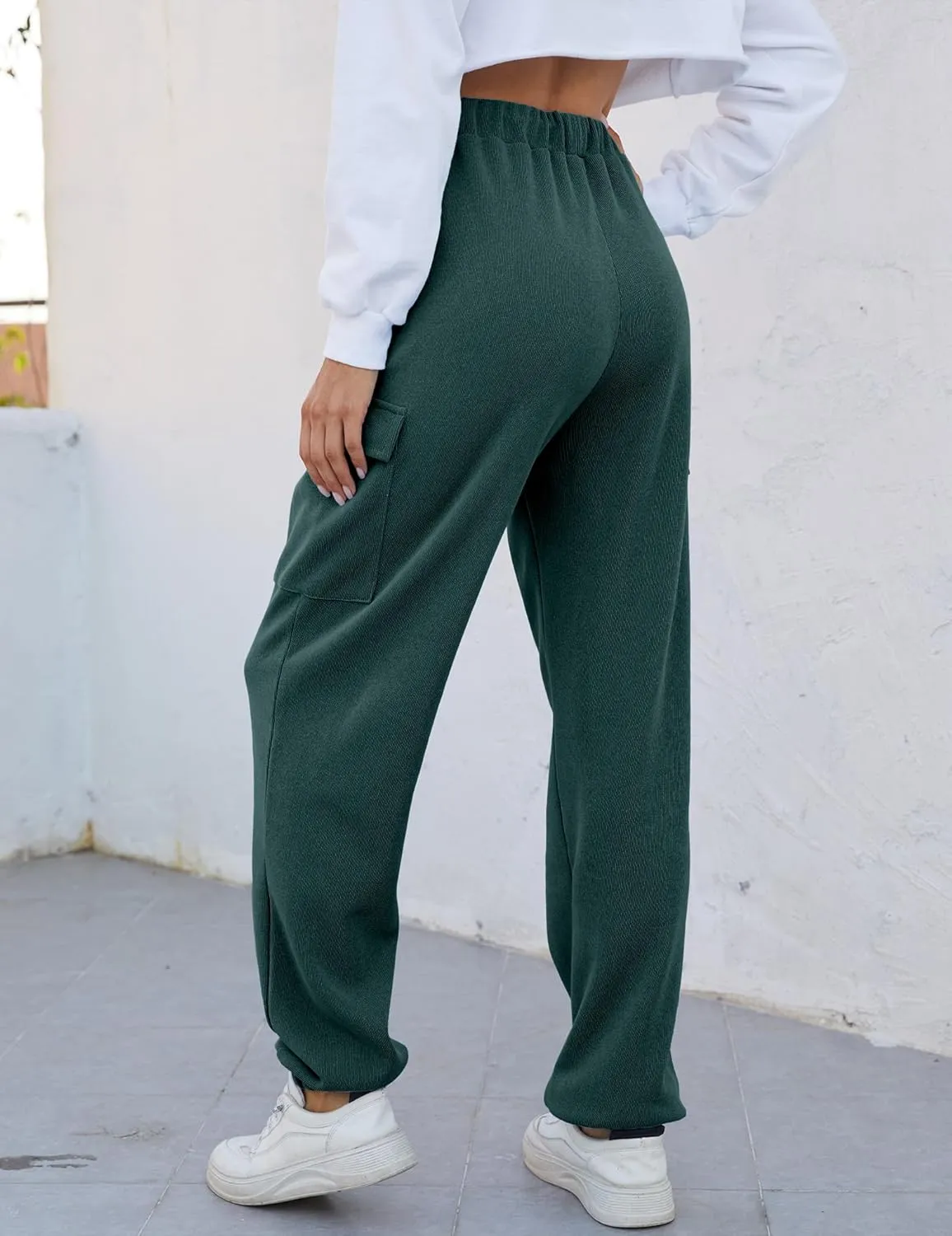 Women Cinch Bottom Cargo Sweatpants Casual Baggy High Waisted Wide Leg Joggers Pants Trousers with Pockets