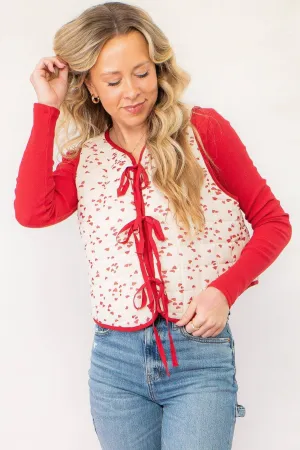 Women's Heart Print Tie-Front Puffer Vest