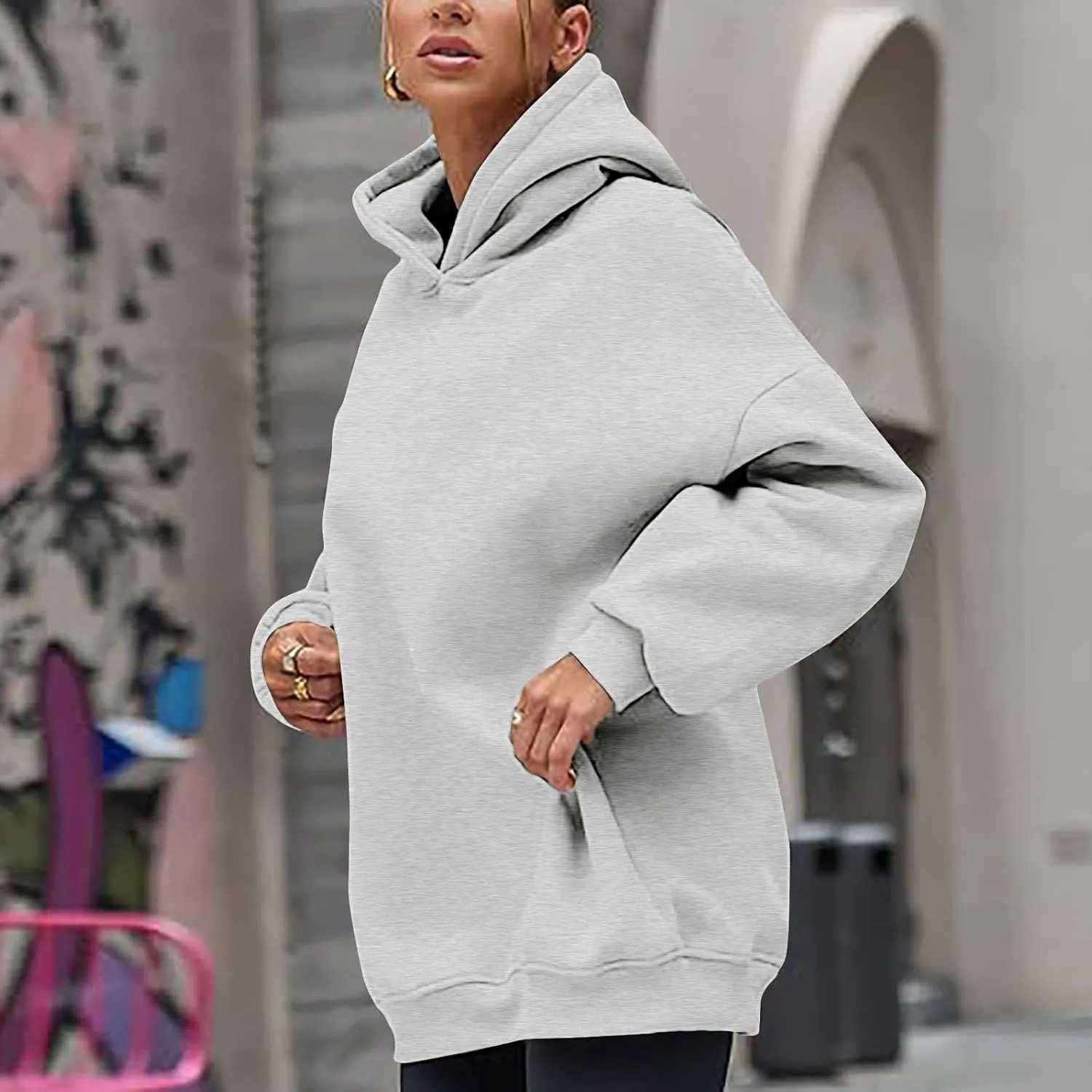 Womens Hoodies Oversized Sweatshirt Drop Shoulder Long Sleeve Fleece Hooded Pullover Sweatshirts Comfy Sweatshirts