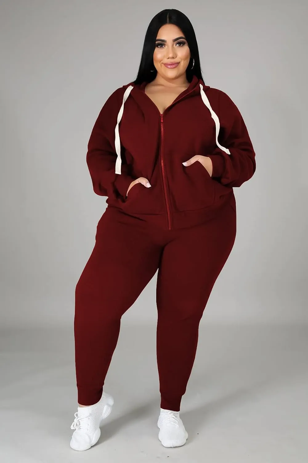 YeGine Womens Plus Size Two Piece Outfits Sweatsuits Casual Long Sleeve Set With Pockets