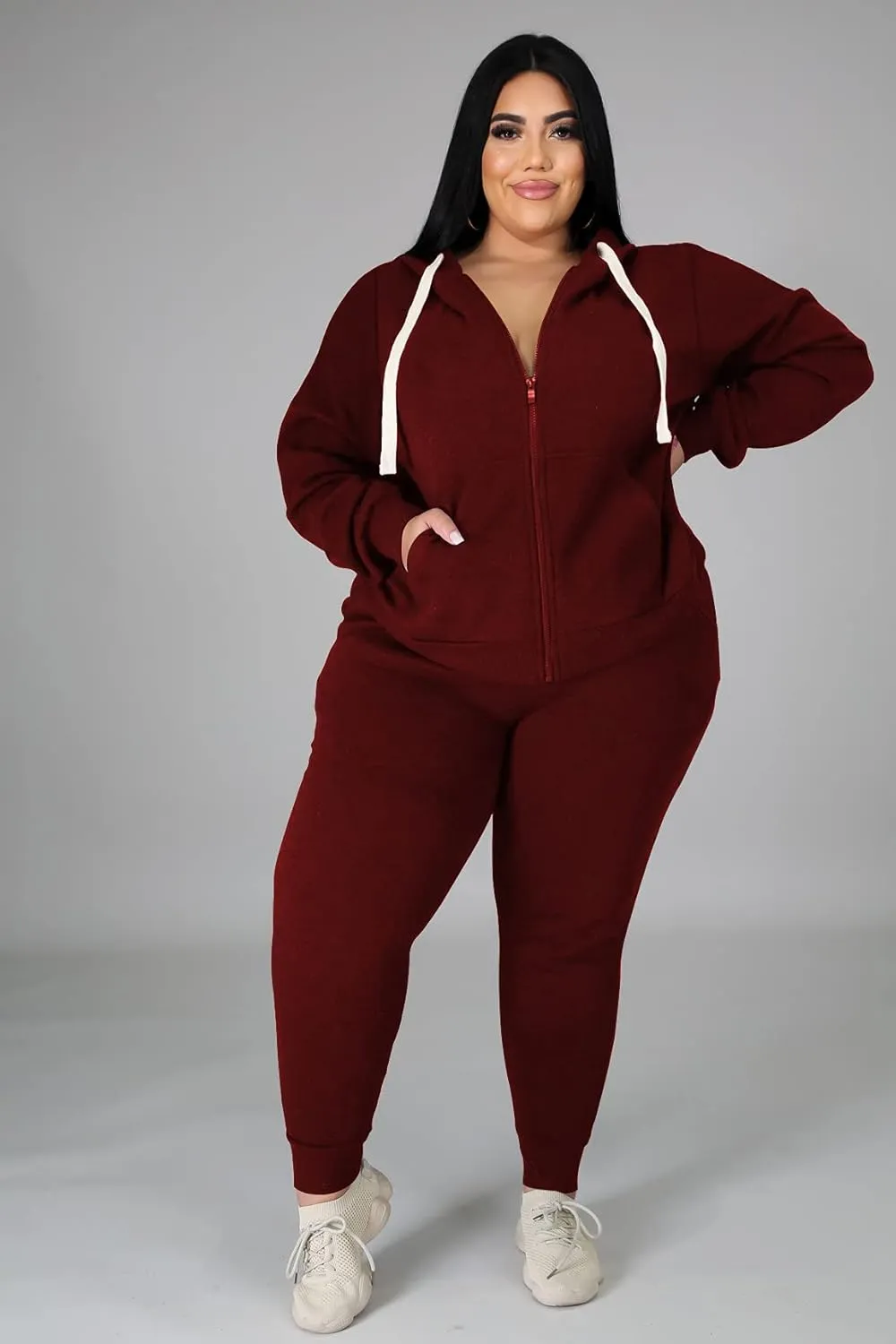 YeGine Womens Plus Size Two Piece Outfits Sweatsuits Casual Long Sleeve Set With Pockets