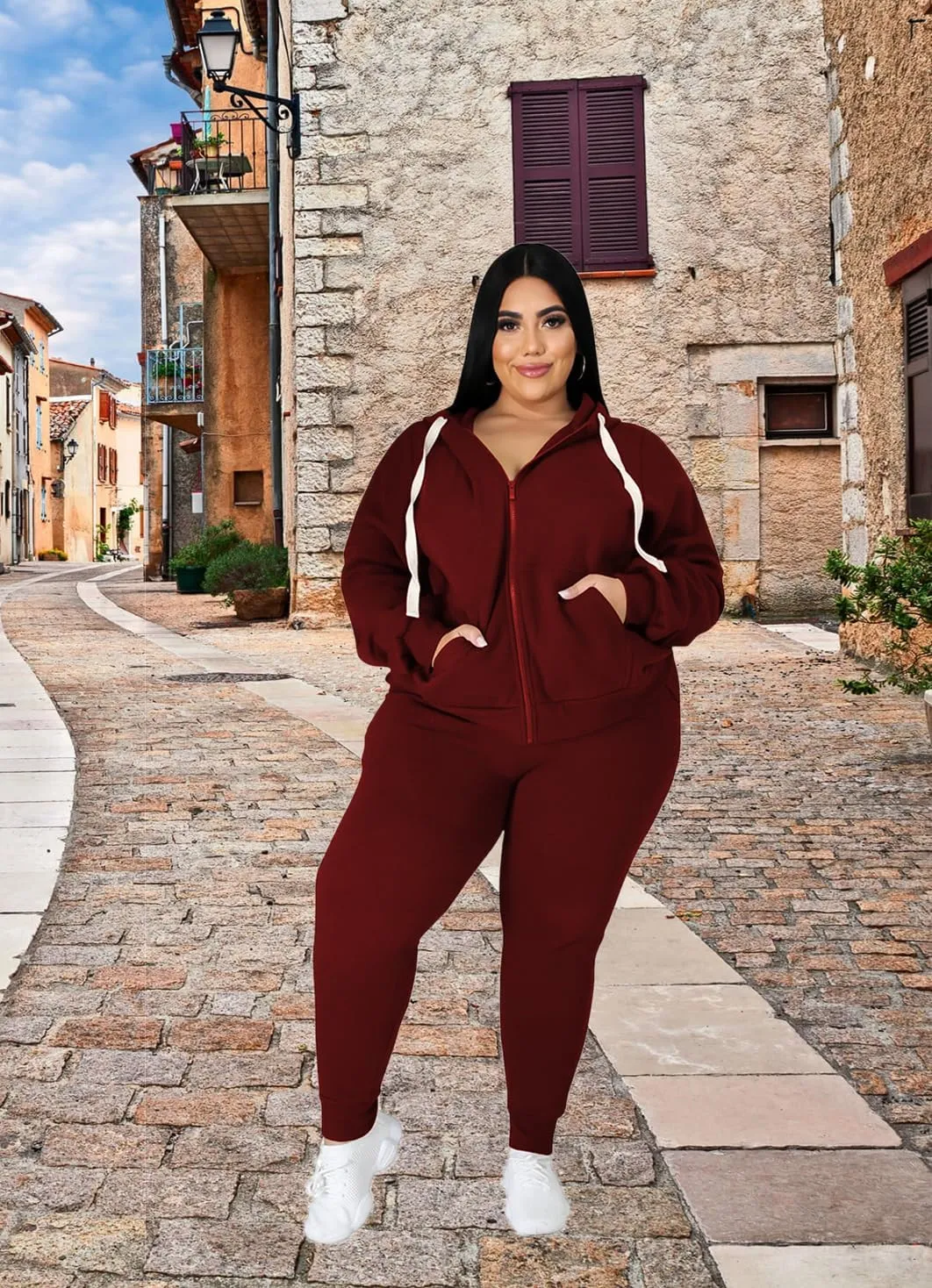 YeGine Womens Plus Size Two Piece Outfits Sweatsuits Casual Long Sleeve Set With Pockets