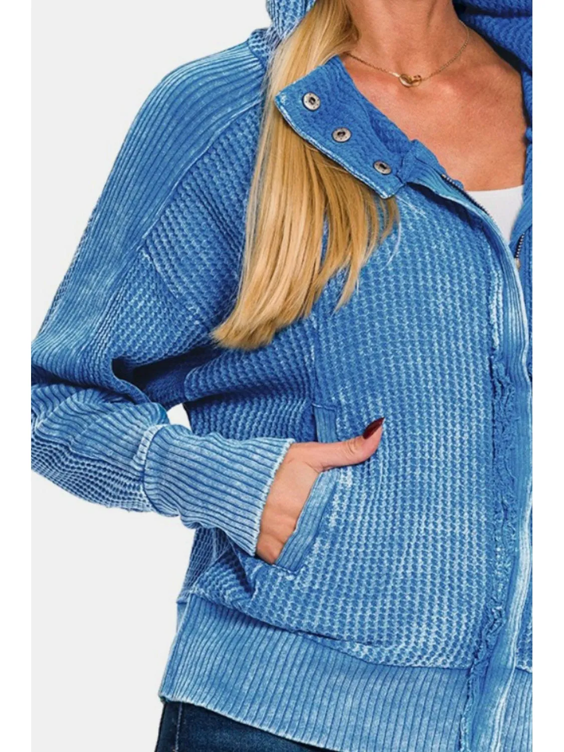 Zenana Washed Zip Up Hooded Jacket